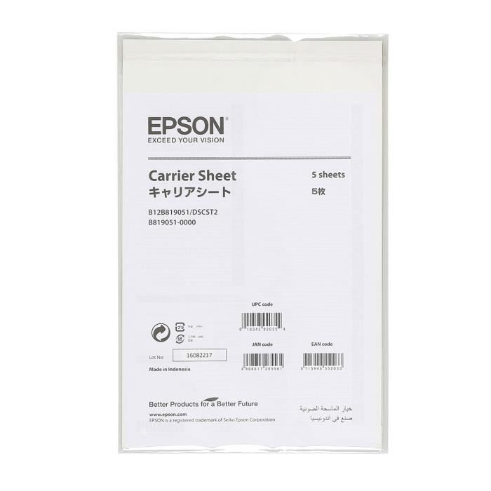 EPSON Pack de 5 Feuilles de support Carrier Sheet f DS-530 - pour WorkForce DS-530 / DS-530N / DS-570W / DS-770