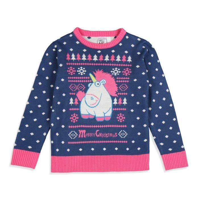 MINIONS Pull de Noël Licorne Bleu et Rose Enfant Fille