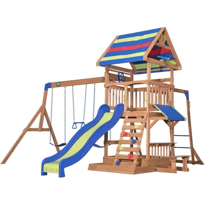 BACKYARD DISCOVERY Aire de Jeux / Balançoire Bois Northbrook - Bleu Jaune Rouge