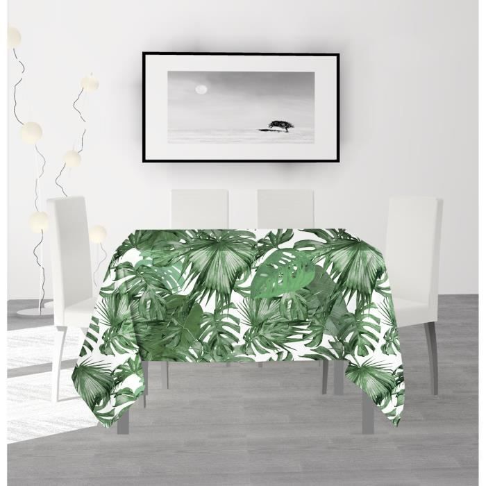 SOLEIL D'OCRE Nappe anti-tâches carrée Nouméa - 180 x 180 cm - Vert