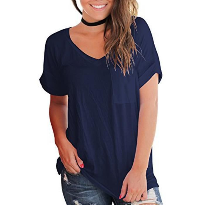 Shirt Casual Tee Couleur Uni V Option Femme T Col Mode Baggy Multi Femmes En O0wPX8nk