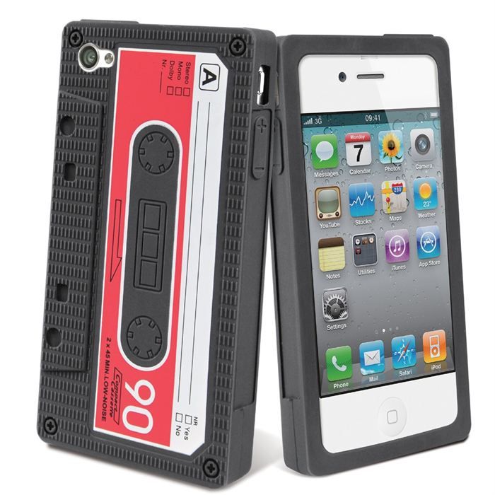 MUVIT COQUE SILICONE RETRO CASSETTE NOIR IPHONE 4/4 S