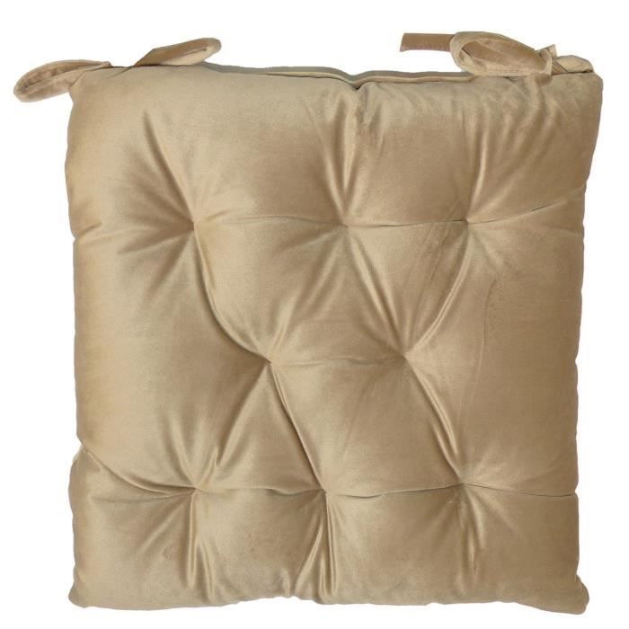 Galette de chaise velours 8 points 40x40 cm Beige