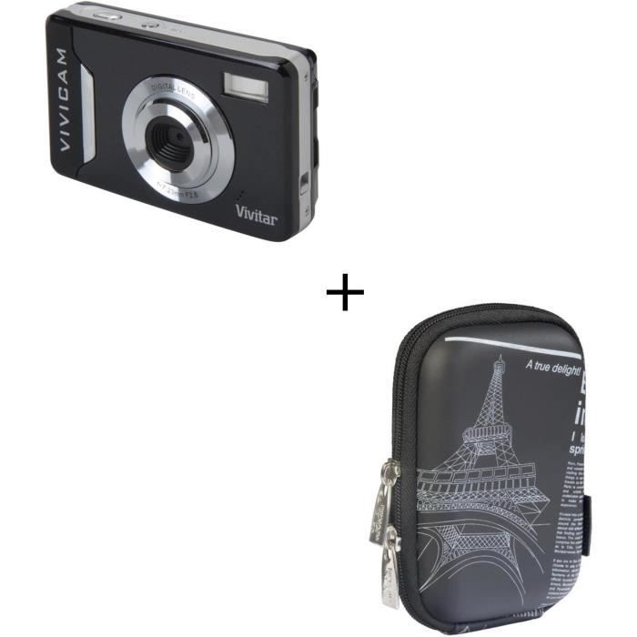Pack VIVITAR VT036 Compact - 12 MP Zoom 4x Noir + RIVA 7103 Etui pour appareils photo et caméscopes numériques compacts - Gris