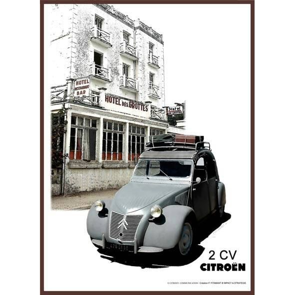 PLAQUE METAL 30X20cm CITROEN 2CV AMBIANCE RETRO   Dimensions  30x20