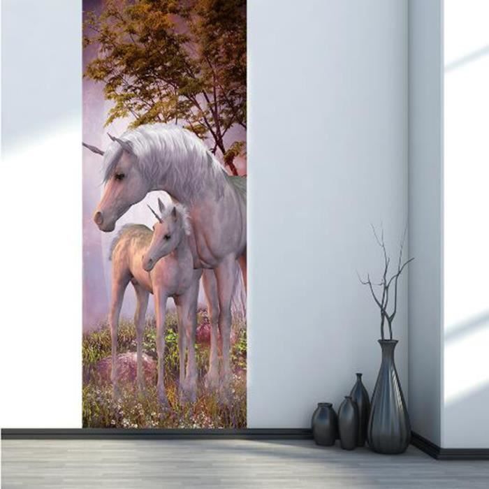 2 Pcs Pvc 3d Licornes Porte Stickers Muraux Autocollants