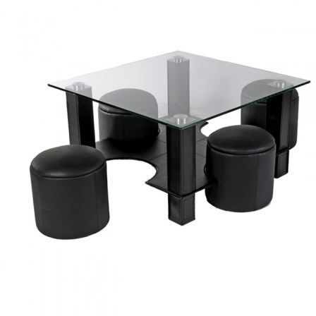 table basse en verre avec pouf