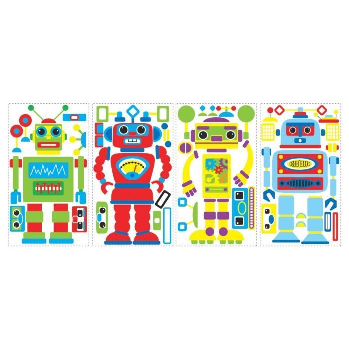 Stickers PETITS ROBOTS MULTICOLOR Roommates Repositionnables (65 stickers)