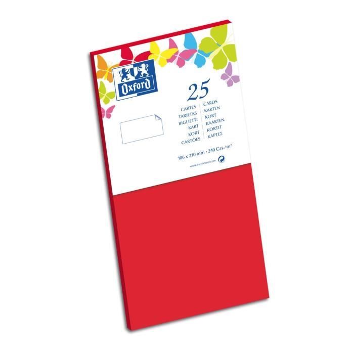 OXFORD 25 Cartes - 21 cm x 10,6 cm x 0,7 cm - 240g - Rouge