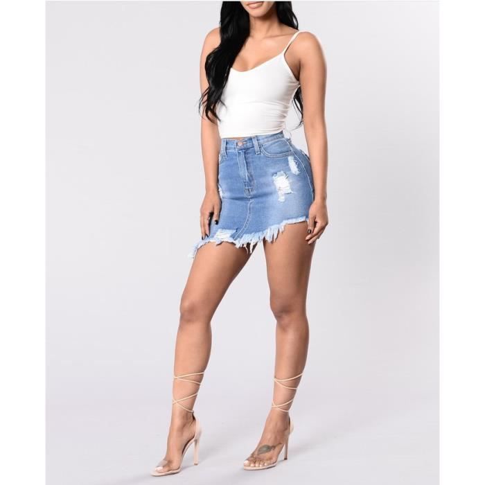 Jupe en jeans femme Stretch Bodycon Court Mini Jupes en ...