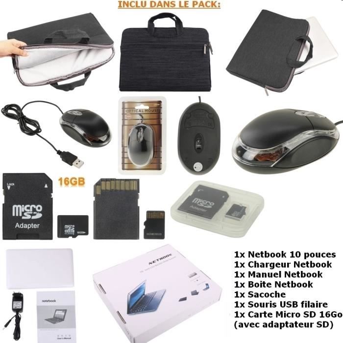 MEGA Pack- Mini ordinateur portable Netbook Blanc2