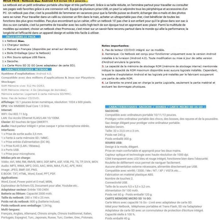 MEGA Pack- Mini ordinateur portable Netbook Blanc3