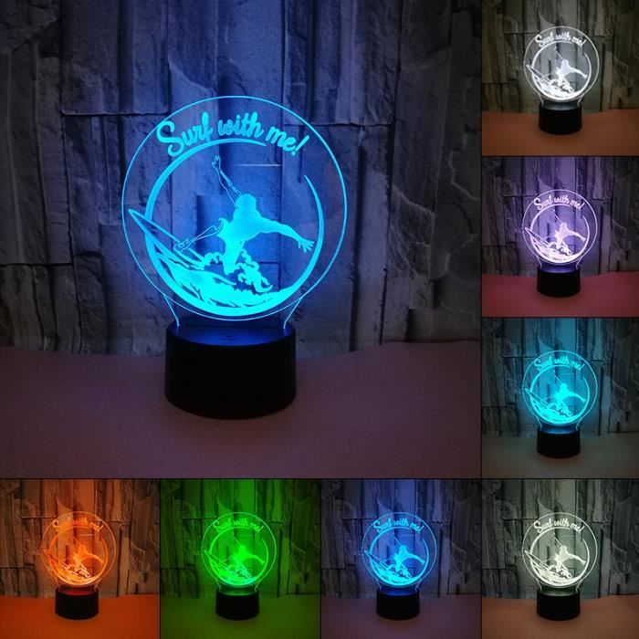 Led Pour Couleur Surf Nuit Amis 7 Des Bureau De Ambiance Lumière 3d Sport Décoration Cadeau Usb Chambre Lampe NwPX8kn0O