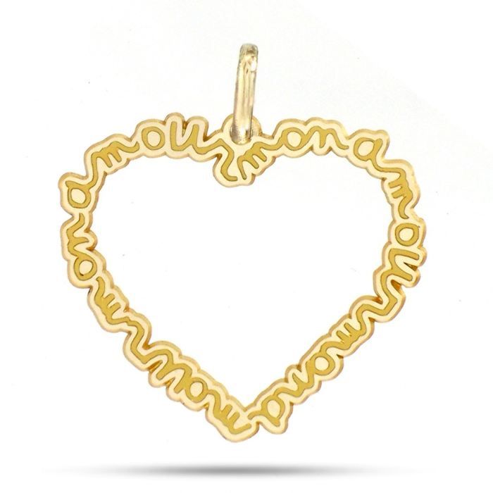 Pendentif en or jaune 375/1000 en forme de cœur dentelle évidé. Le