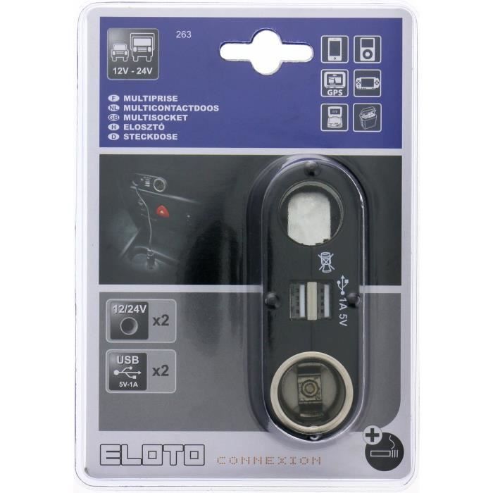 ELOTO Connexion Multip. Allume-Cigare 2 Sort.12/24v Avec 1 Sort.All.Cig + 2 Sort.Usb
