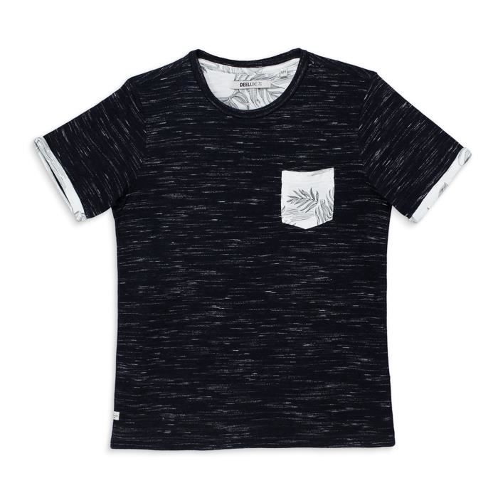 DEELUXE - SHAMAR T-Shirt Marine Chiné Manches Courtes Avec Imprimé Tropical - Garçon