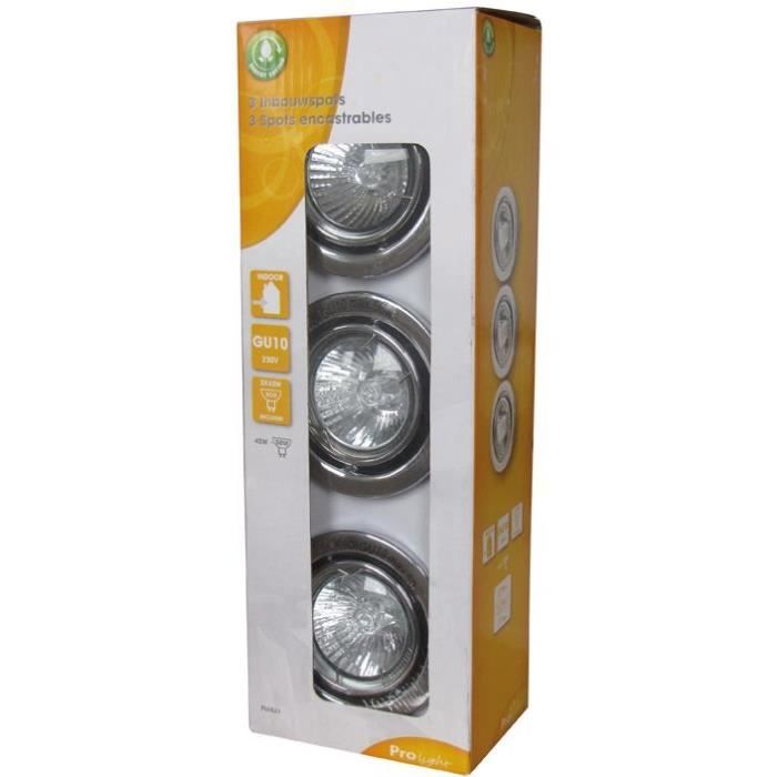PROLIGHT Lot de 3 Spots encastrables ronds GU10 - 40 W - Chromé