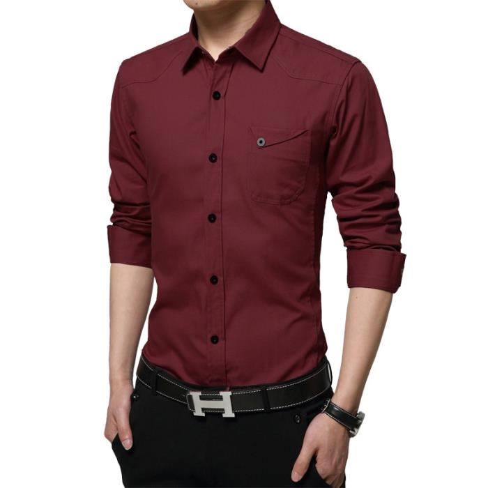 Longues Manches Pressions Boutons Chemise Homme Bleu UMzVLqSpG