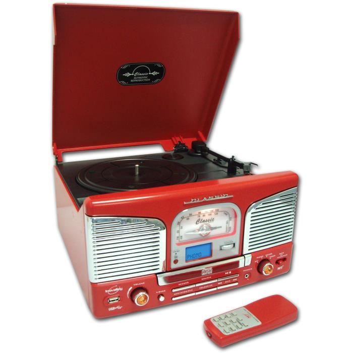 INOVALLEY RETRO-03N Chaîne Hifi vinyle style rétro avec encodage - Lecteur CD / FM - Rouge