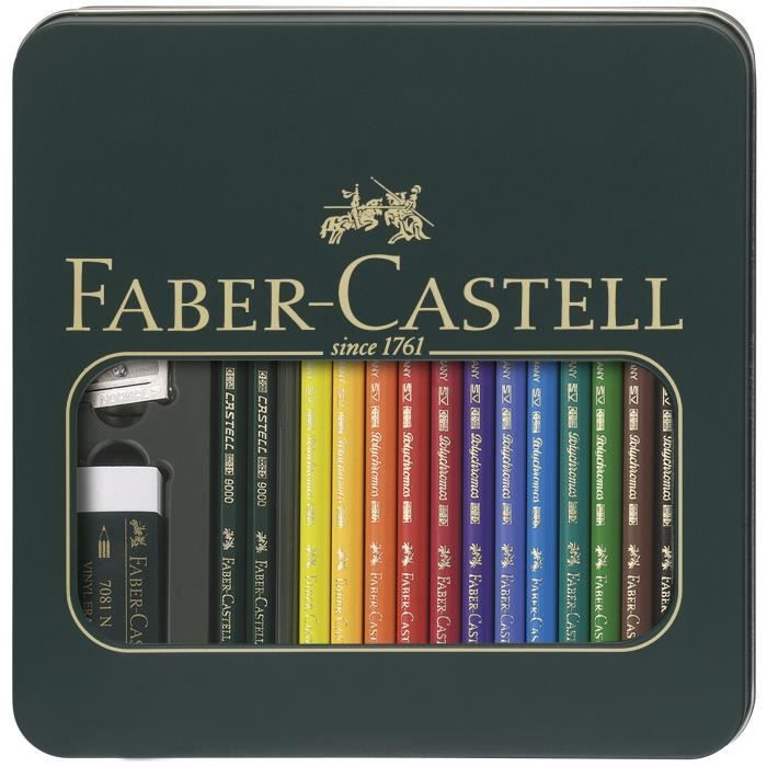 FABERCASTELL Boîte de 12 Crayons de couleur Polychromos + 2 Crayons