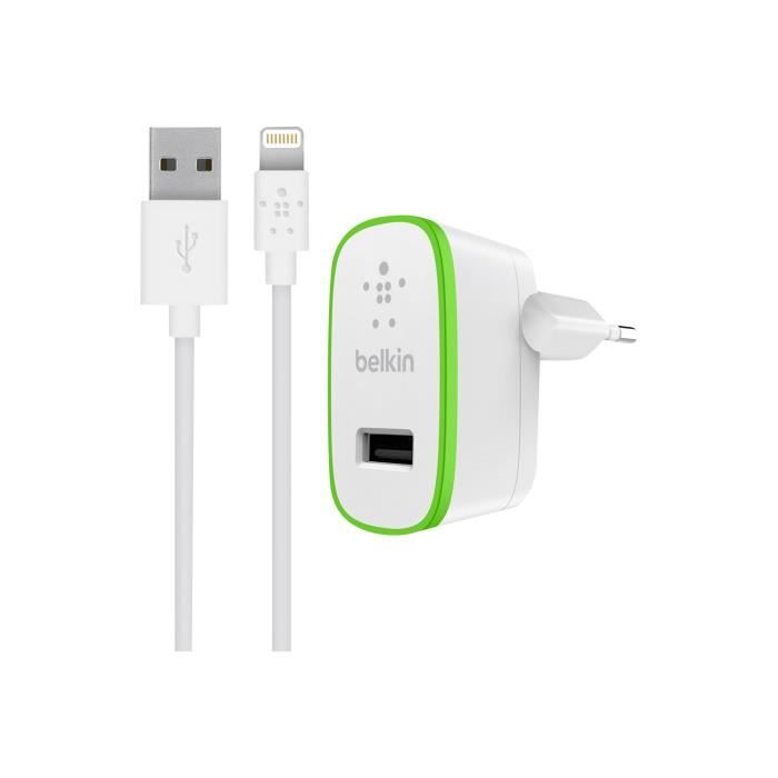 BELKIN Mini chargeur secteur avec câble 2,4A - 5V - 1,20m - Blanc