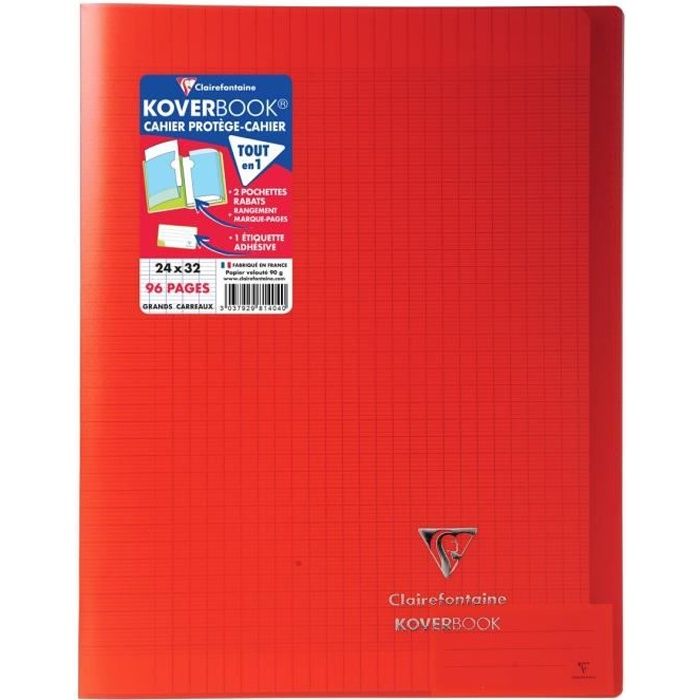 Cahier Koverbook Clairefontaine - rouge - grands carreaux - 24 x 32 cm - 96p