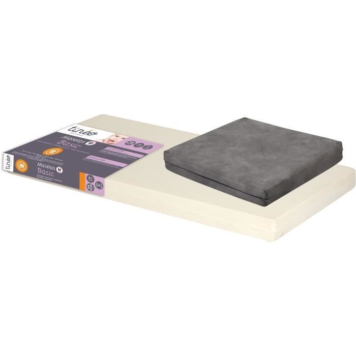 TINEO Matelas Bébé Déhoussable 60 x 120 x 10 cm + Matelas Pliant Gris Offert