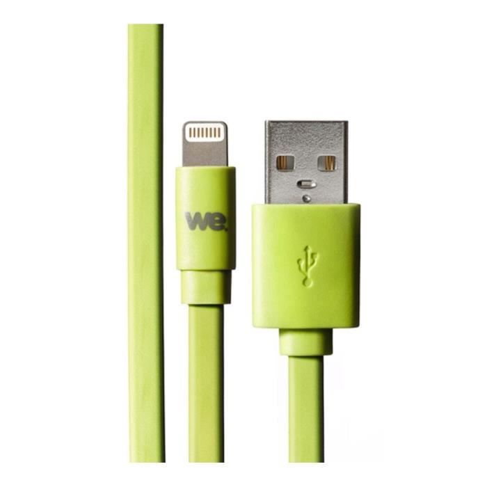 WE Câble USB Apple plat - 1 mètre - Silicone - Vert