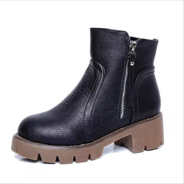 talon bottes Automne en YLG épais cuir Femmes Hiver Bottines XZ019Noir35 fOtwxgqW