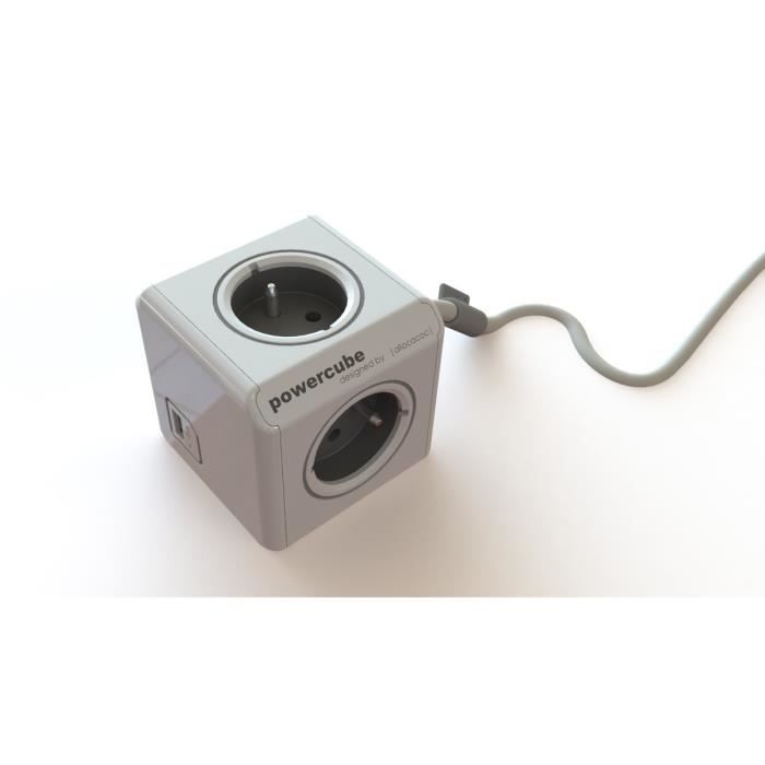 CHACON Multiprise Powercube 3 prises 16A avec 2 Usb 15m gris