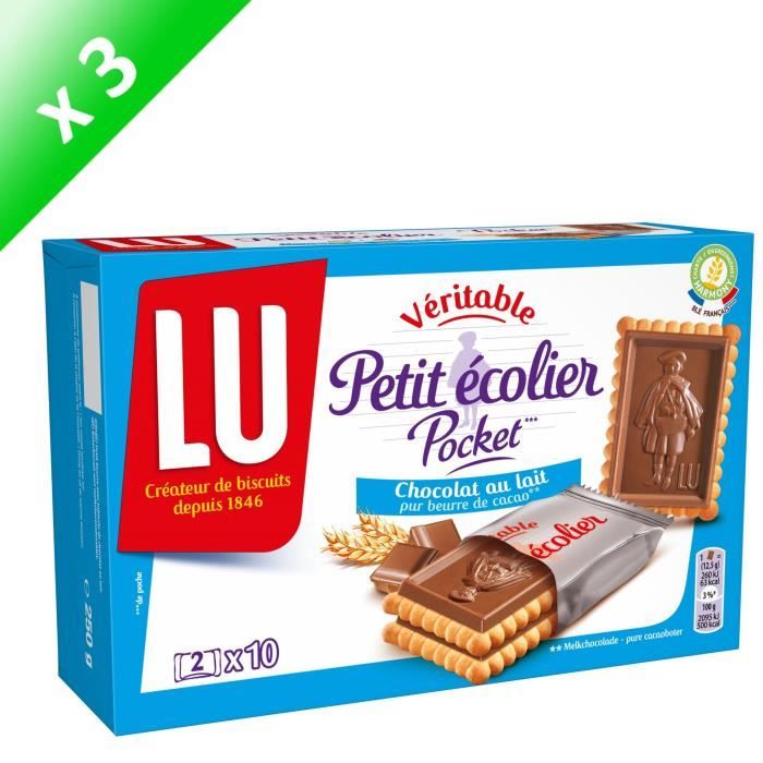 Lot de 3 LU Petit écolier Biscuit chocolat au lait - Pocket