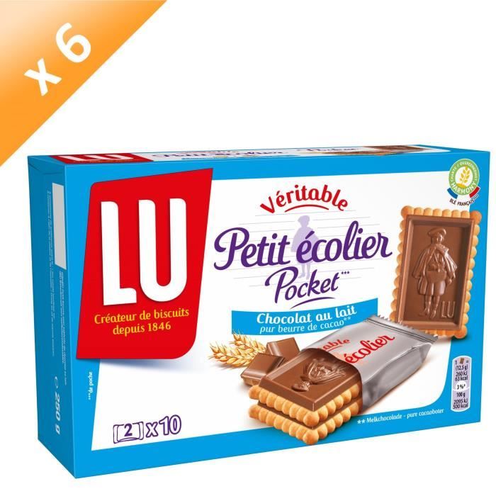 Lot de 6 LU Petit écolier Biscuit chocolat au lait - Pocket
