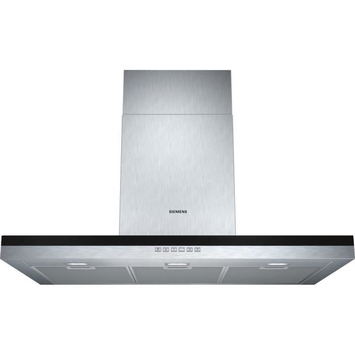 SIEMENS LC97BE532 Hotte murale box- Evacuation / recyclage - 730 m3 air / h max - 55 dB max - 4 vitesses - L 90 cm - Inox