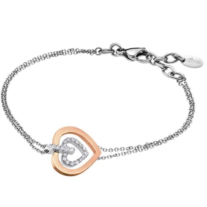 LOTUS , LOTUS LS1867 , 2,2 Bracelet femme Coeur Acier inoxydable Bicolore Rose 21 cm Réf 60111