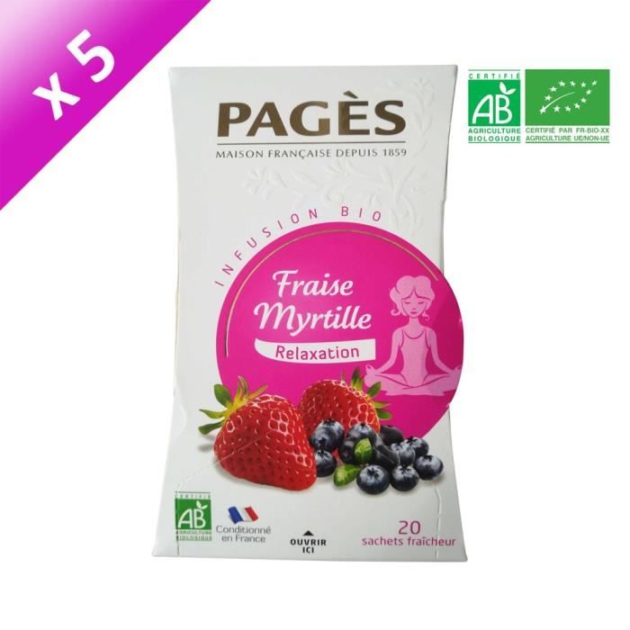PAGES Lot de 5 Infusions Fraise Myrtille Bio