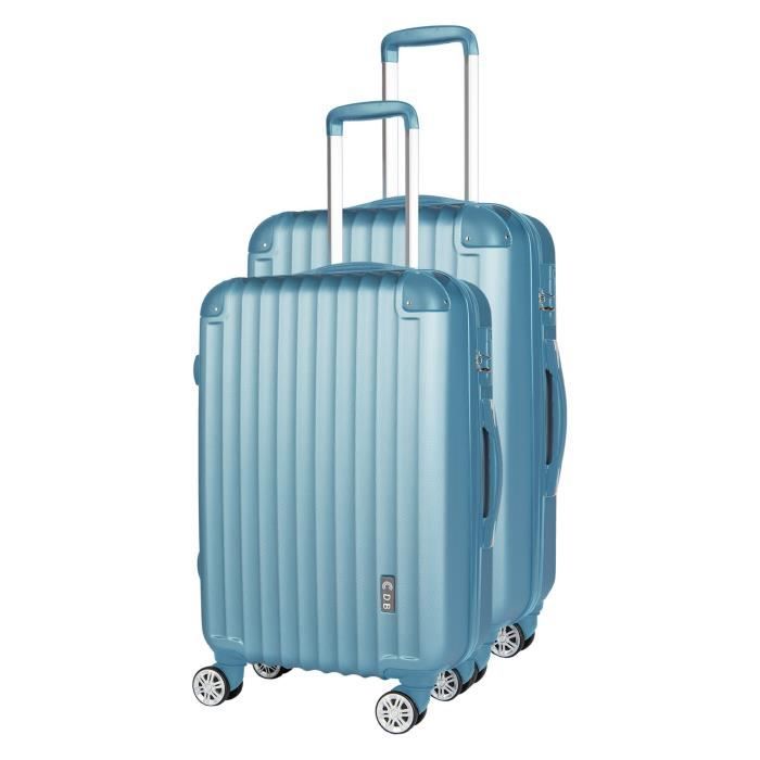 CDB Set de 2 Valises Chariots Rigides ABS Pastel 8 Roues 48-69cm Bleu