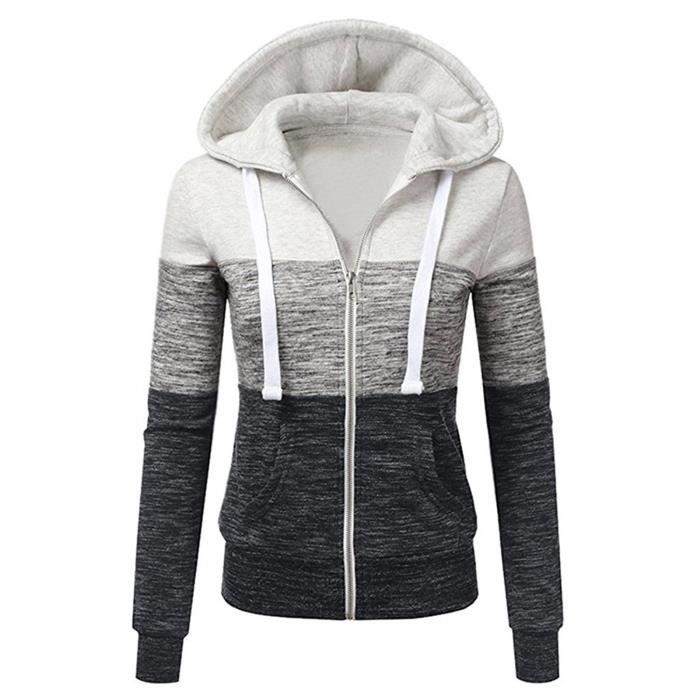 Rouge Tops Sweatshirt Pullover Automne Gris Capuche rouge Sweats gris Hiver Zippé Minetom Casual Femme Manteau bleu Hoodie A Zgv7vpwq