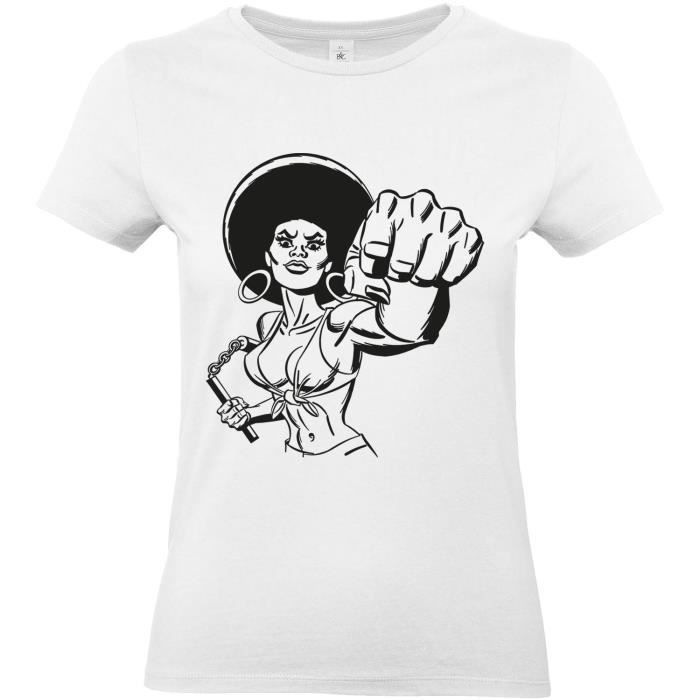 Femme CourtesCol AfrorétroGirl Pin Rond Kreamode Up Shirt T PowerCombatSportKaratéVintageSexyManches 9DE2IH