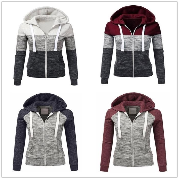 Rouge Tops Sweatshirt Pullover Automne Gris Capuche rouge Sweats gris Hiver Zippé Minetom Casual Femme Manteau bleu Hoodie A Zgv7vpwq