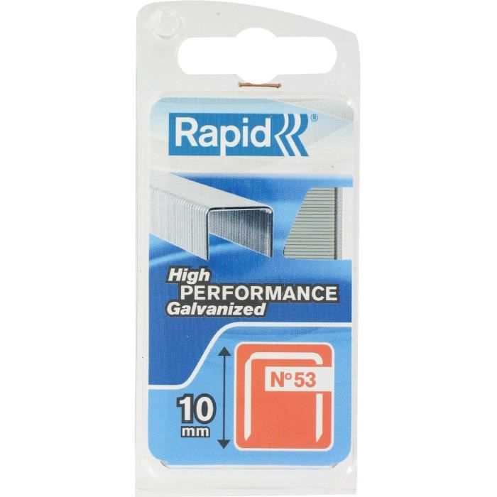 RAPID 40109504 Agrafes galvanisées Pour le textile et la décoration Haute performance - Fil fin - N°53/10 mm , Longueur 10mm, 1080 p