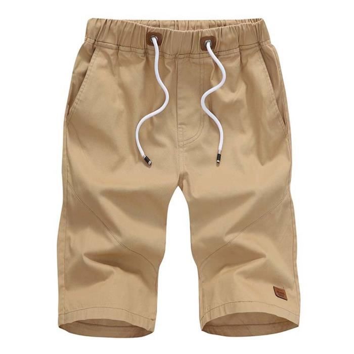 Homme Bermuda Élastique Short Léger Taille Casual De Serrage Couleur Unie Corde Été 3jLq54RA