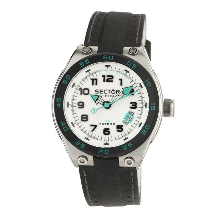 Montre en acier inoxydable sur un bracelet en tissu noir. Cadran blanc