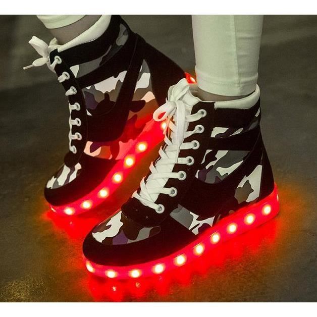 Led Hgh Sneakers Clignotantes top Femmes Chauss noir Gris aawAzqSR