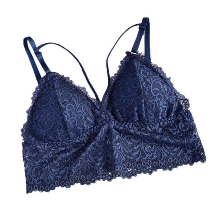 Bralette Sheer Sous vêtements Free Crop Soutien Floral bleu Top Strappy Rembourré Femmes Lingerie gorge Lace PqXnt7