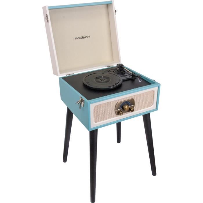 MADISON 10-5560MA Meuble tourne-disques - Bluetooth, USB & Tuner FM - Meuble vintage - Bleu