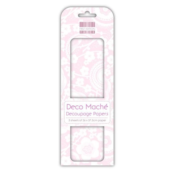 DECO MACHE 3 feuilles de papier découpage Isabelle Pink Blossom