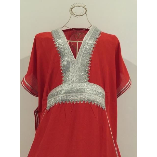Djellaba rouge - argent femme robe tunique orientale ...