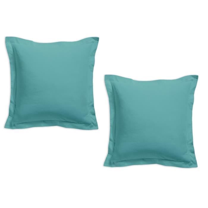 TODAY Lot de 2 taies d'oreiller 100% coton - 75x75 cm - Vert diabolo menthe