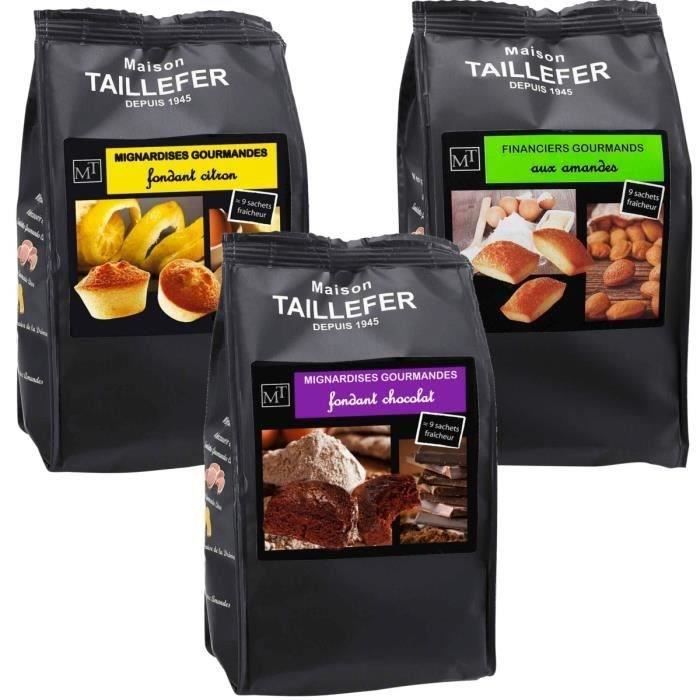 MAISON TAILLEFER Lot de 9 paquets : 3 mini financier, 3 mignardise citron, 3 mignardise chocolat