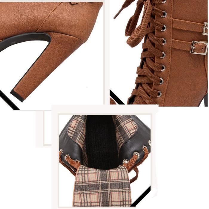 Dcoration Boucle Femme D'hiver Pu Bottines heeled En Suprieure Marque Qualit High Cuir Bottine De px4OwWn7aq